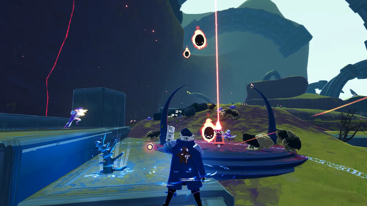 Intense chain reaction of fireworks, ukelele arcs and daggers clearing an entire battlefield